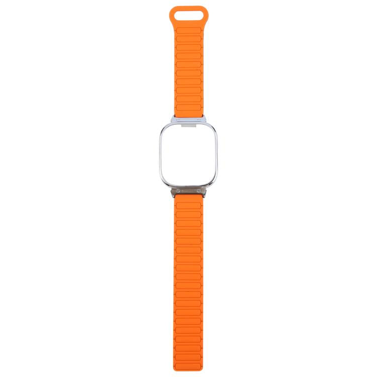 For Redmi Watch 5 / Watch 4 Metal Silver Frame Integrated I-shaped Magnetic Silicone Watch Band(Orange Black) by bashfashion