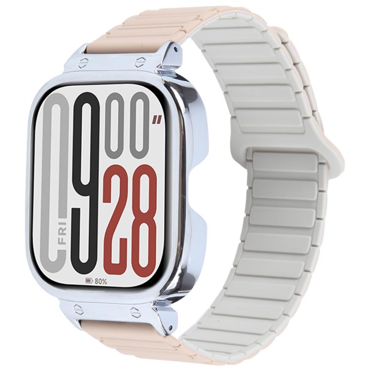 For Redmi Watch 5 / Watch 4 Metal Silver Frame Integrated I-shaped Magnetic Silicone Watch Band(Milk Tea Rocky White) by bashfashion