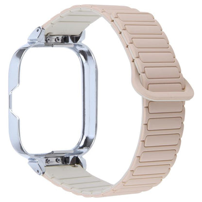 For Redmi Watch 5 / Watch 4 Metal Silver Frame Integrated I-shaped Magnetic Silicone Watch Band(Milk Tea Rocky White) by bashfashion