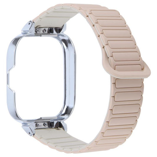 For Redmi Watch 5 / Watch 4 Metal Silver Frame Integrated I-shaped Magnetic Silicone Watch Band(Milk Tea Rocky White) by bashfashion