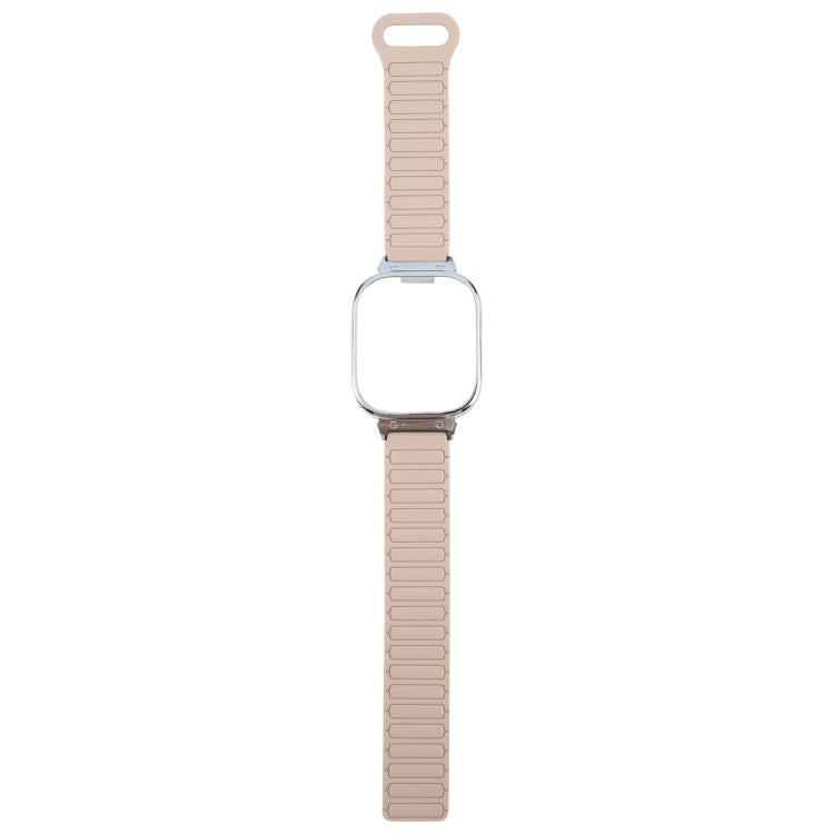 For Redmi Watch 5 / Watch 4 Metal Silver Frame Integrated I-shaped Magnetic Silicone Watch Band(Milk Tea Rocky White) by bashfashion