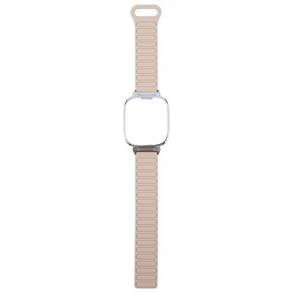For Redmi Watch 5 / Watch 4 Metal Silver Frame Integrated I-shaped Magnetic Silicone Watch Band(Milk Tea Rocky White) by bashfashion
