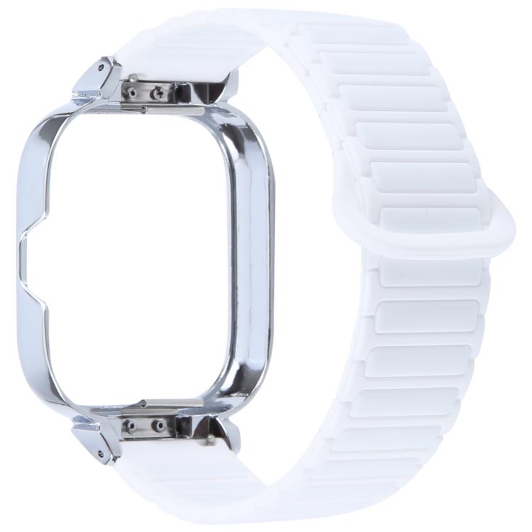 For Redmi Watch 5 / Watch 4 Metal Silver Frame Integrated I-shaped Magnetic Silicone Watch Band(Ceramic White) by bashfashion
