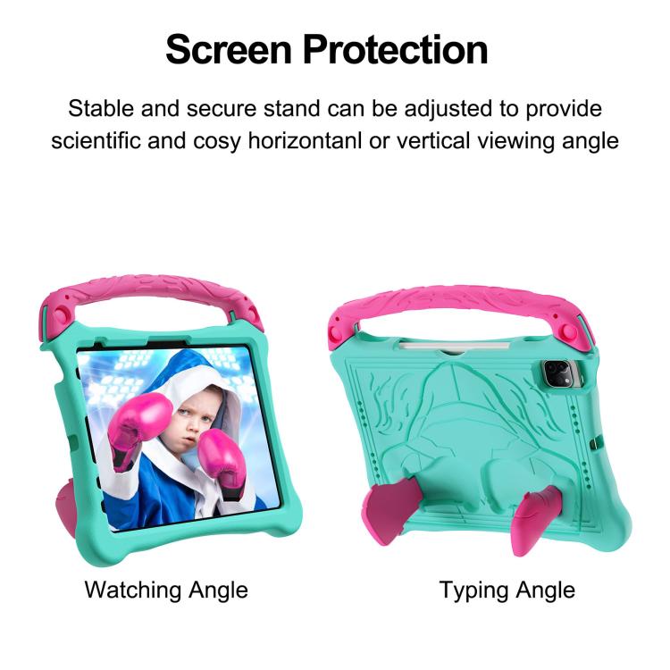 For iPad 2025 / 2022 Boxing Series Kickstand EVA Shockproof Tablet Case with Shoulder Strap(Mint Rose Red) by bashfashion