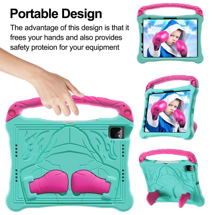 For iPad 2025 / 2022 Boxing Series Kickstand EVA Shockproof Tablet Case with Shoulder Strap(Mint Rose Red) by bashfashion