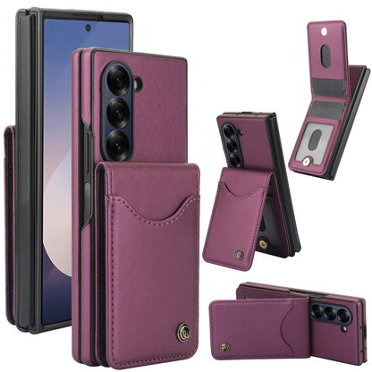 For Samsung Galaxy Z Fold5 AwQuer RFID Vertical Flip Card Bag Holder Leather Phone Case(Dark Purple) by Awquer