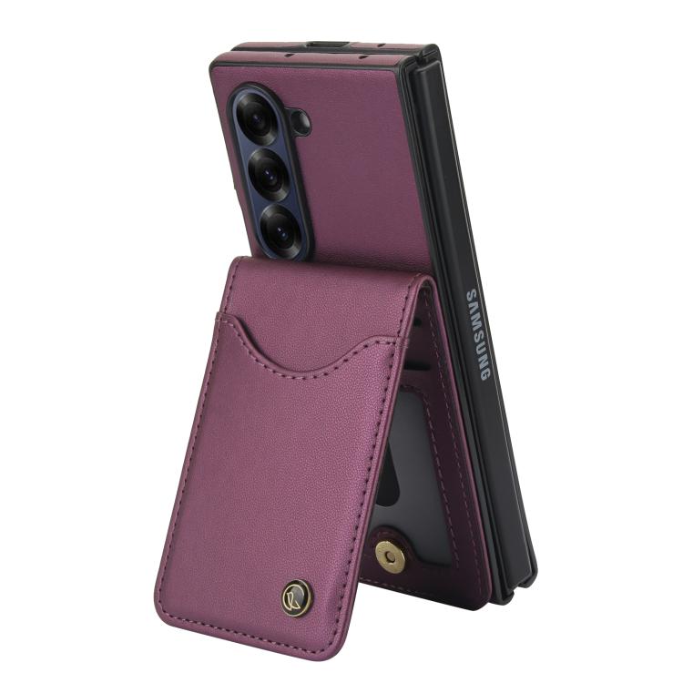 For Samsung Galaxy Z Fold5 AwQuer RFID Vertical Flip Card Bag Holder Leather Phone Case(Dark Purple) by Awquer