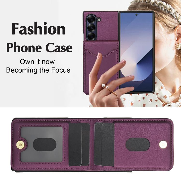 For Samsung Galaxy Z Fold5 AwQuer RFID Vertical Flip Card Bag Holder Leather Phone Case(Dark Purple) by Awquer
