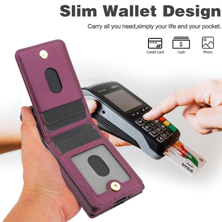 For Samsung Galaxy Z Fold5 AwQuer RFID Vertical Flip Card Bag Holder Leather Phone Case(Dark Purple) by Awquer