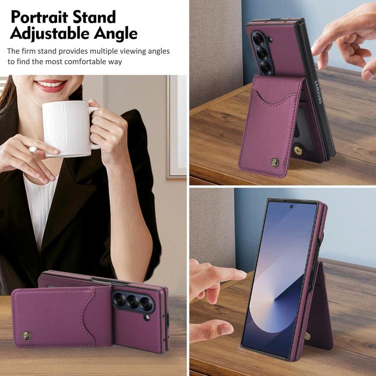 For Samsung Galaxy Z Fold5 AwQuer RFID Vertical Flip Card Bag Holder Leather Phone Case(Dark Purple) by Awquer