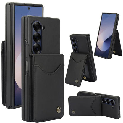 For Samsung Galaxy Z Fold6 AwQuer RFID Vertical Flip Card Bag Holder Leather Phone Case(Black) by Awquer