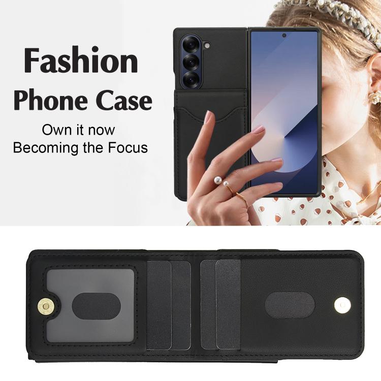 For Samsung Galaxy Z Fold6 AwQuer RFID Vertical Flip Card Bag Holder Leather Phone Case(Black) by Awquer