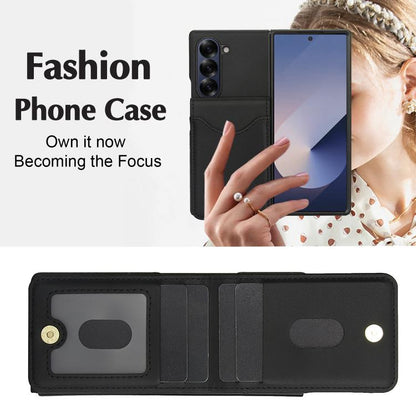 For Samsung Galaxy Z Fold6 AwQuer RFID Vertical Flip Card Bag Holder Leather Phone Case(Black) by Awquer