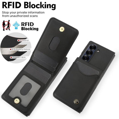 For Samsung Galaxy Z Fold6 AwQuer RFID Vertical Flip Card Bag Holder Leather Phone Case(Black) by Awquer