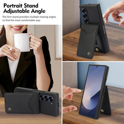 For Samsung Galaxy Z Fold6 AwQuer RFID Vertical Flip Card Bag Holder Leather Phone Case(Black) by Awquer