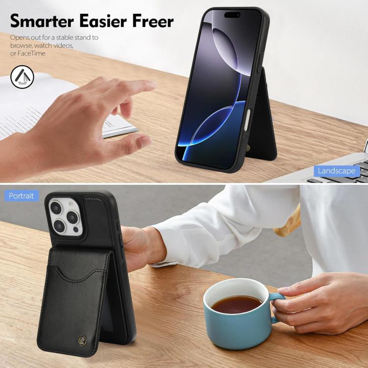 For iPhone 16 Pro Max AwQuer Vertical Flip Card Bag Holder Leather Phone Case(Black) by Awquer