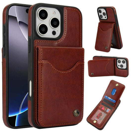 For iPhone 16 Pro AwQuer Vertical Flip Card Bag Holder Leather Phone Case(Brown) by Awquer