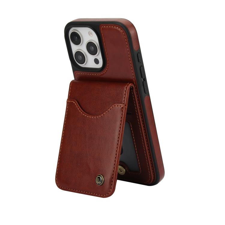 For iPhone 16 Pro AwQuer Vertical Flip Card Bag Holder Leather Phone Case(Brown) by Awquer