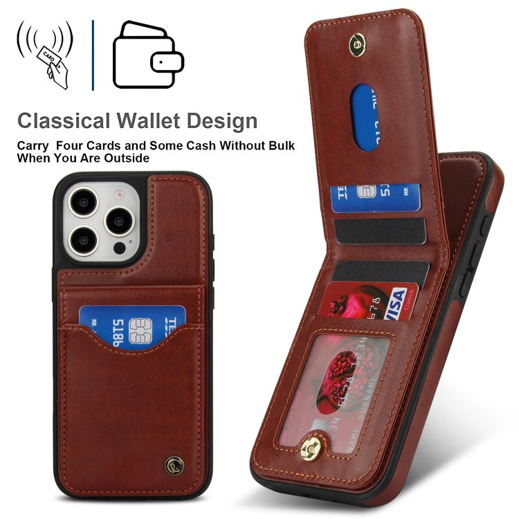 For iPhone 16 Pro AwQuer Vertical Flip Card Bag Holder Leather Phone Case(Brown) by Awquer