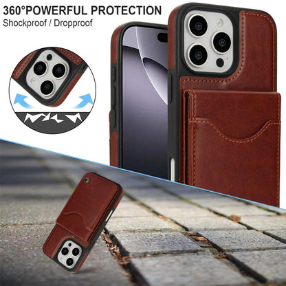 For iPhone 16 Pro AwQuer Vertical Flip Card Bag Holder Leather Phone Case(Brown) by Awquer