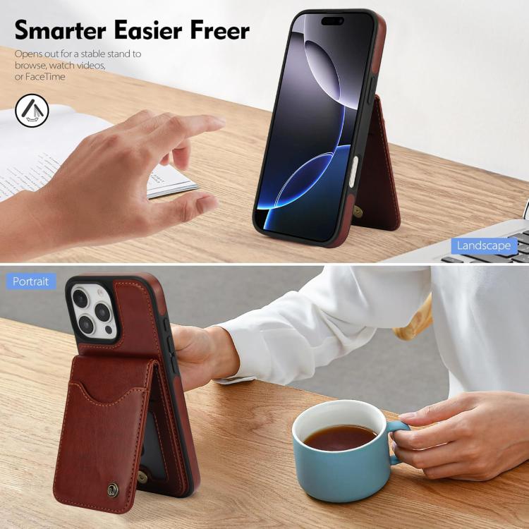 For iPhone 16 Pro AwQuer Vertical Flip Card Bag Holder Leather Phone Case(Brown) by Awquer