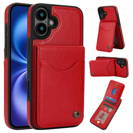 For iPhone 16 Plus AwQuer Vertical Flip Card Bag Holder Leather Phone Case(Red) by Awquer
