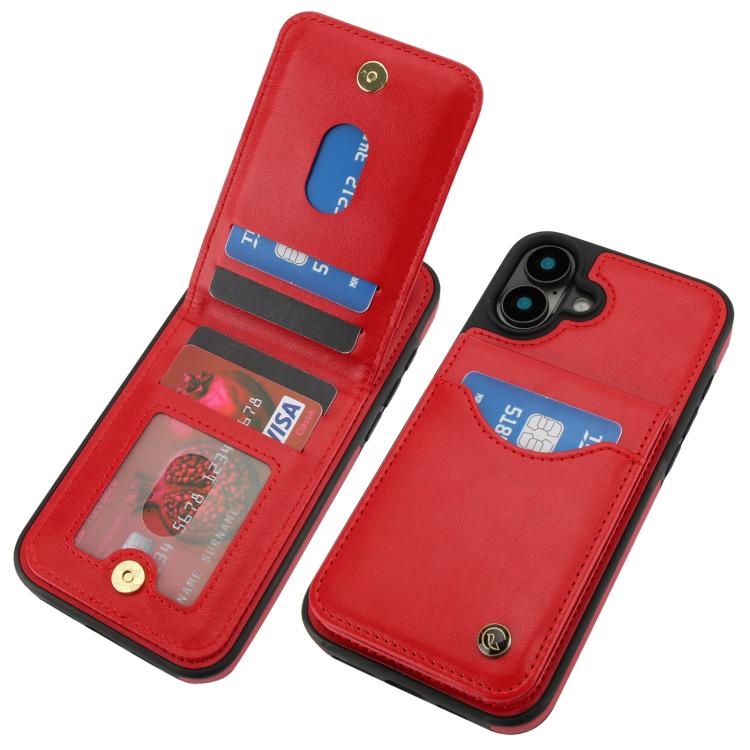 For iPhone 16 Plus AwQuer Vertical Flip Card Bag Holder Leather Phone Case(Red) by Awquer