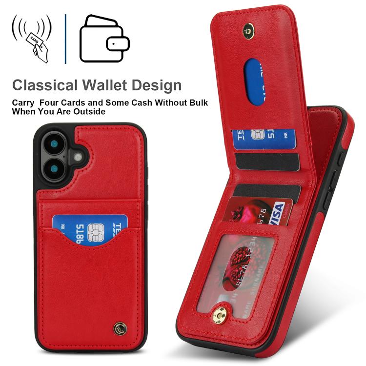For iPhone 16 Plus AwQuer Vertical Flip Card Bag Holder Leather Phone Case(Red) by Awquer