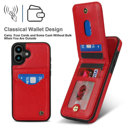 For iPhone 16 Plus AwQuer Vertical Flip Card Bag Holder Leather Phone Case(Red) by Awquer