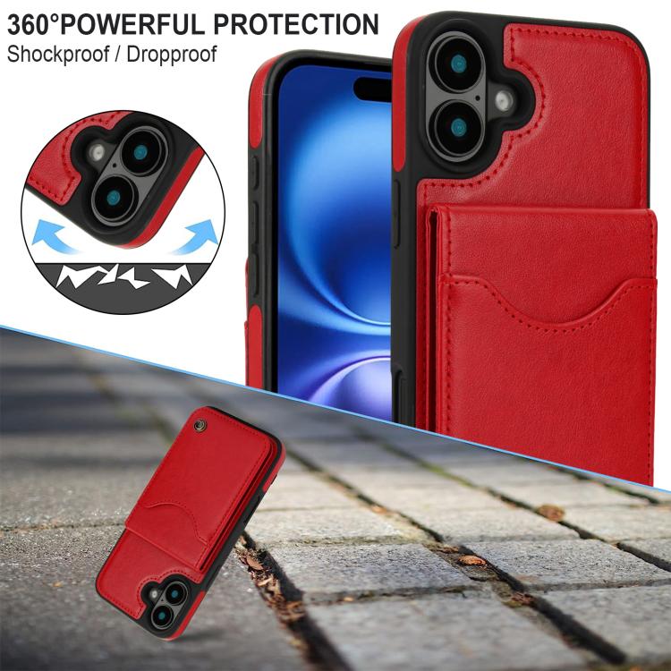 For iPhone 16 Plus AwQuer Vertical Flip Card Bag Holder Leather Phone Case(Red) by Awquer