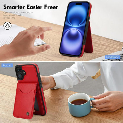 For iPhone 16 Plus AwQuer Vertical Flip Card Bag Holder Leather Phone Case(Red) by Awquer