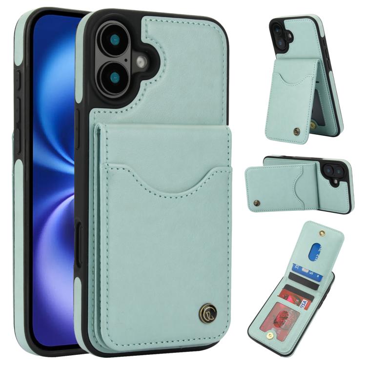 For iPhone 16 AwQuer Vertical Flip Card Bag Holder Leather Phone Case(Green) by Awquer