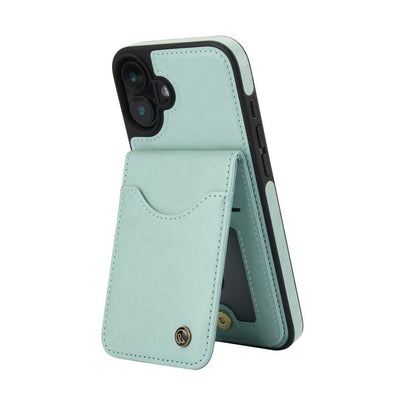For iPhone 16 AwQuer Vertical Flip Card Bag Holder Leather Phone Case(Green) by Awquer