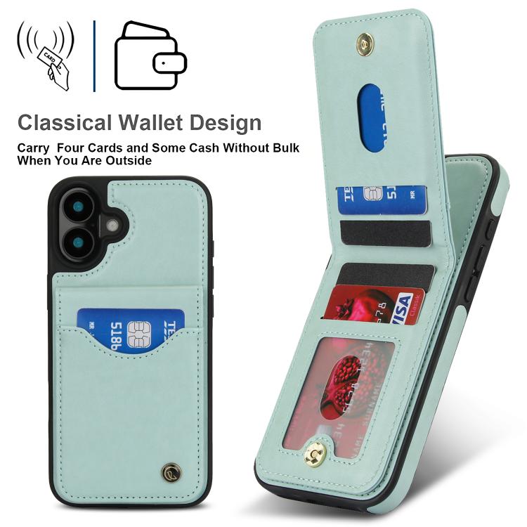 For iPhone 16 AwQuer Vertical Flip Card Bag Holder Leather Phone Case(Green) by Awquer