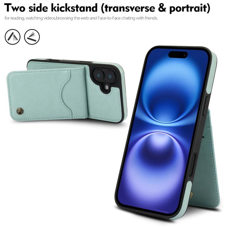 For iPhone 16 AwQuer Vertical Flip Card Bag Holder Leather Phone Case(Green) by Awquer