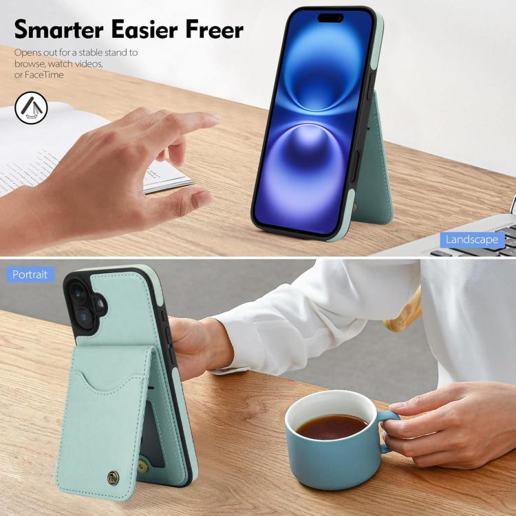 For iPhone 16 AwQuer Vertical Flip Card Bag Holder Leather Phone Case(Green) by Awquer