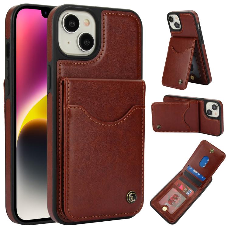 For iPhone 14 Plus AwQuer Vertical Flip Card Bag Holder Leather Phone Case(Brown) by Awquer