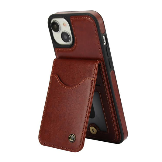 For iPhone 14 Plus AwQuer Vertical Flip Card Bag Holder Leather Phone Case(Brown) by Awquer