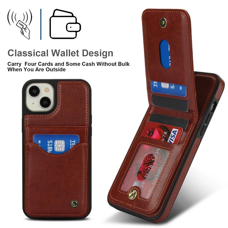 For iPhone 14 Plus AwQuer Vertical Flip Card Bag Holder Leather Phone Case(Brown) by Awquer