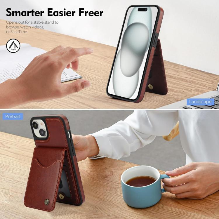 For iPhone 14 Plus AwQuer Vertical Flip Card Bag Holder Leather Phone Case(Brown) by Awquer