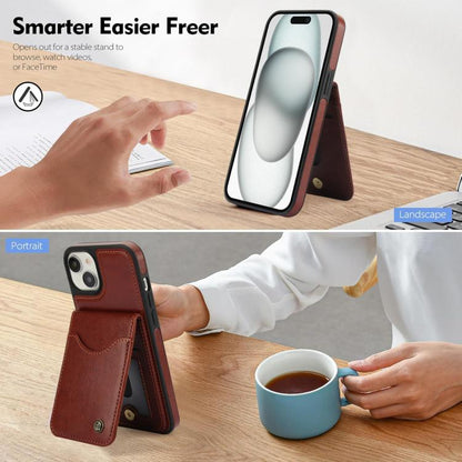 For iPhone 14 Plus AwQuer Vertical Flip Card Bag Holder Leather Phone Case(Brown) by Awquer