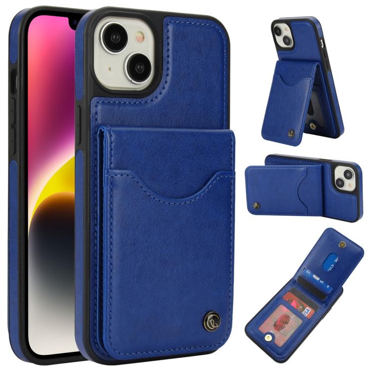 For iPhone 14 / 13 AwQuer Vertical Flip Card Bag Holder Leather Phone Case(Blue) by Awquer