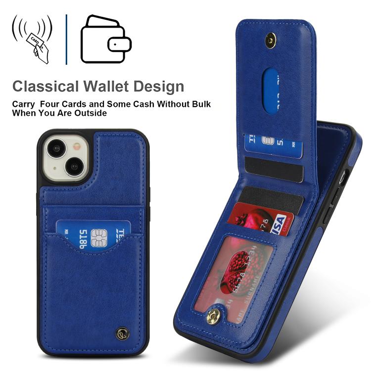 For iPhone 14 / 13 AwQuer Vertical Flip Card Bag Holder Leather Phone Case(Blue) by Awquer
