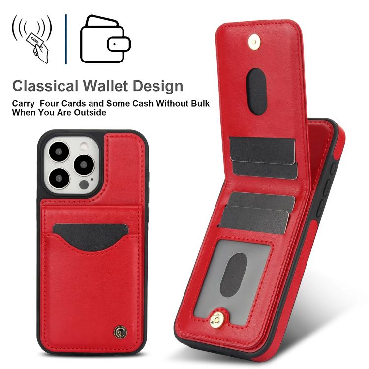 For iPhone 14 Pro AwQuer Vertical Flip Card Bag Holder Leather Phone Case(Red) by Awquer