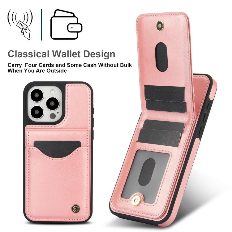 For iPhone 14 Pro Max AwQuer Vertical Flip Card Bag Holder Leather Phone Case(Rose Gold) by Awquer