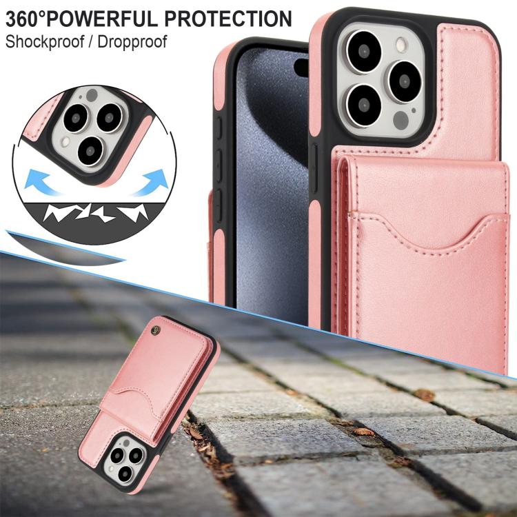 For iPhone 14 Pro Max AwQuer Vertical Flip Card Bag Holder Leather Phone Case(Rose Gold) by Awquer