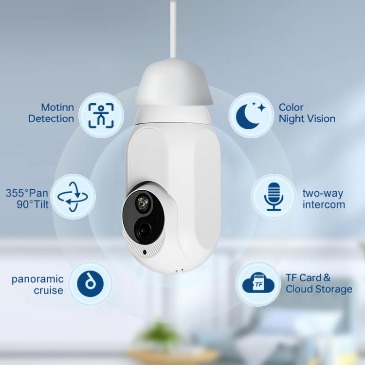 1080P Bulb Type WiFi Surveillance Camera Support Night Vision & Two-way Intercom & Motion Detection(White) by bashfashion