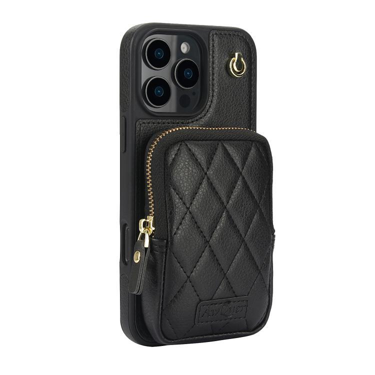 For iPhone 16 Pro Max AwQuer Crossbody Zipper Wallet Bag Litchi Leather Phone Case(Black) by Awquer