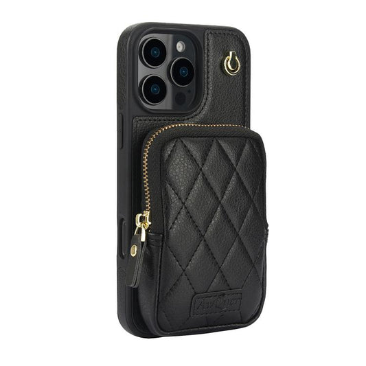 For iPhone 16 Pro Max AwQuer Crossbody Zipper Wallet Bag Litchi Leather Phone Case(Black) by Awquer