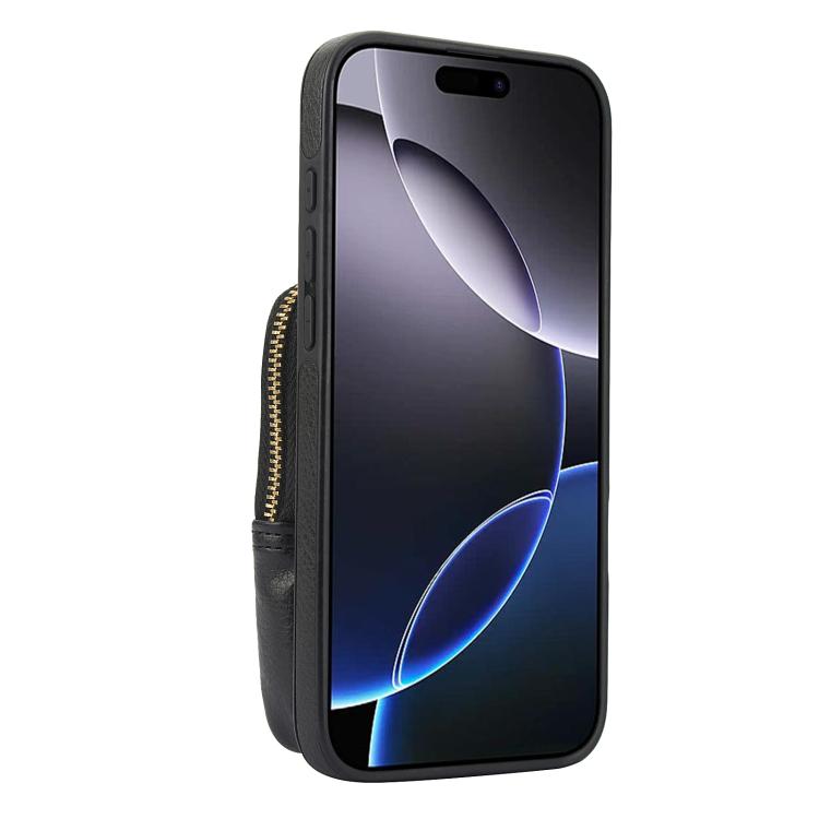 For iPhone 16 Pro Max AwQuer Crossbody Zipper Wallet Bag Litchi Leather Phone Case(Black) by Awquer